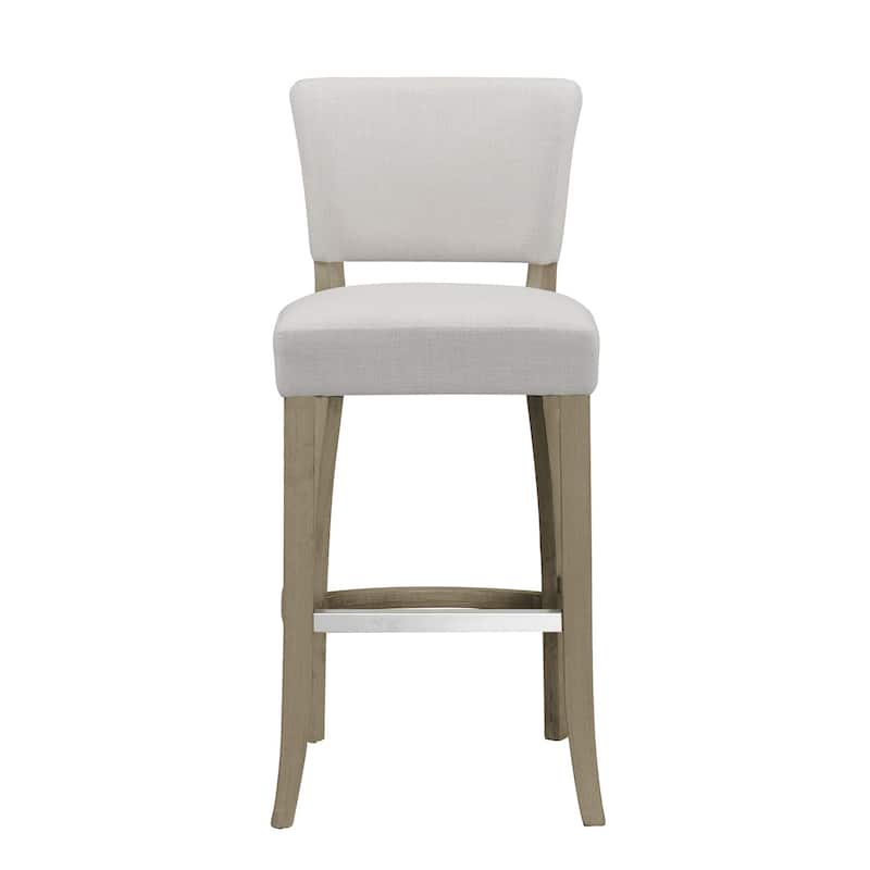 Set of 2 Aleck Beige Fabric Bar Stool with Antique Finish Wood Legs