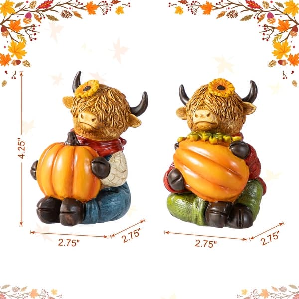 Glitzhome 4.25"H Set of 2 Thanksgiving Resin Highland Cow Table Decor