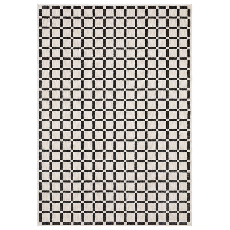 Hansel Geometric Grid Beige/ Black Area Rug