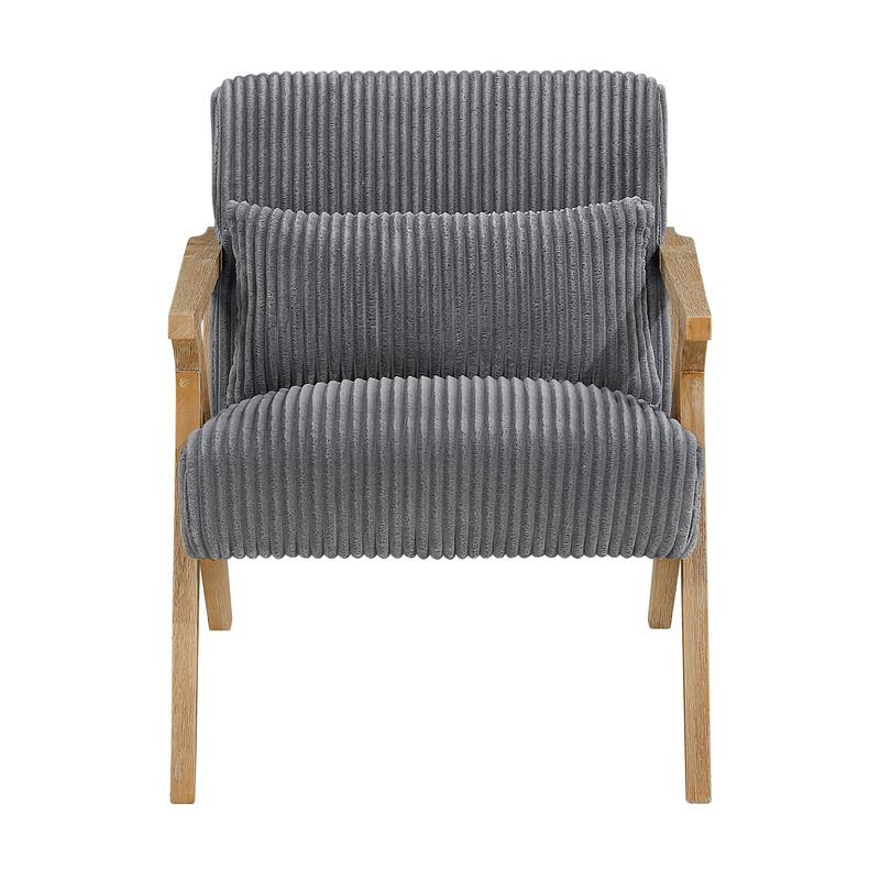 Bennett 27" Corduroy Accent Chair with Wood Frame & Matching Pillow