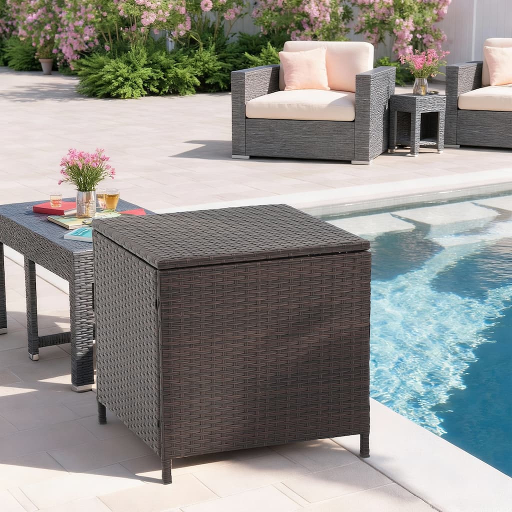 Square Wicker Outdoor Coffee Table with Hidden Storage