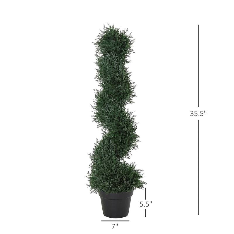 Artificial Spiral Cedar Topiary Tree 35.5 Inch Dark Green Lifelike Faux Plant Indoor Outdoor Decorative with Cement Pot