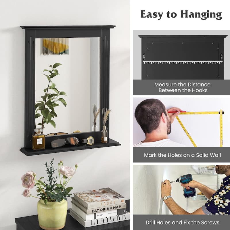 Gymax Bathroom Wall-Mounted Mirror w/ Shelf Vanity Makeup Mirror