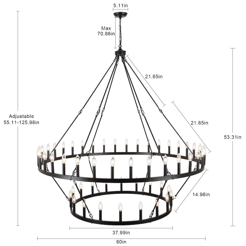 60 in. 54-Light 2 Tier Extra Large Farmhouse Wagon Wheel Chandelier
