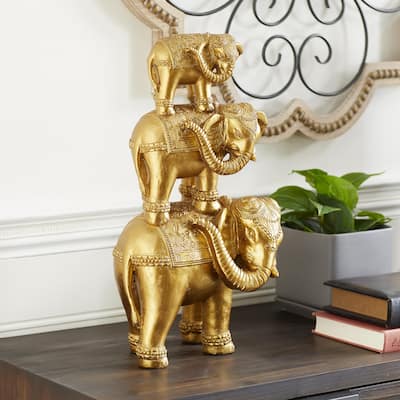Gold Polystone Stacked Elephant Decorative Sculpture