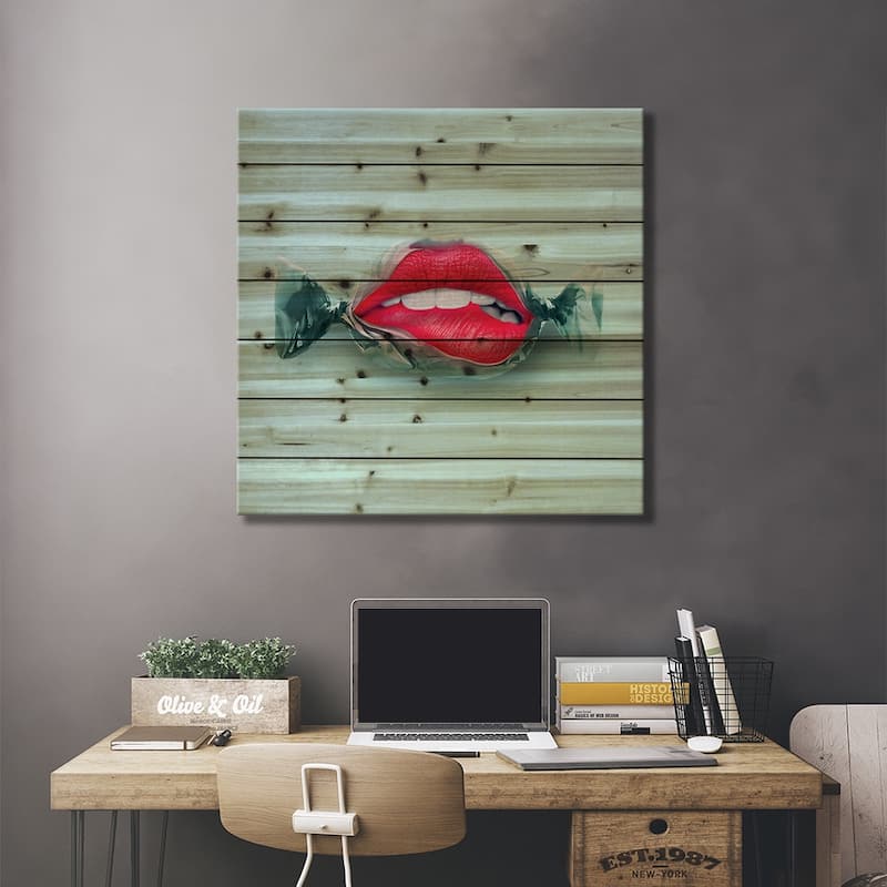 Candy Lips Print On Wood by Jonas Loose - Multi-Color