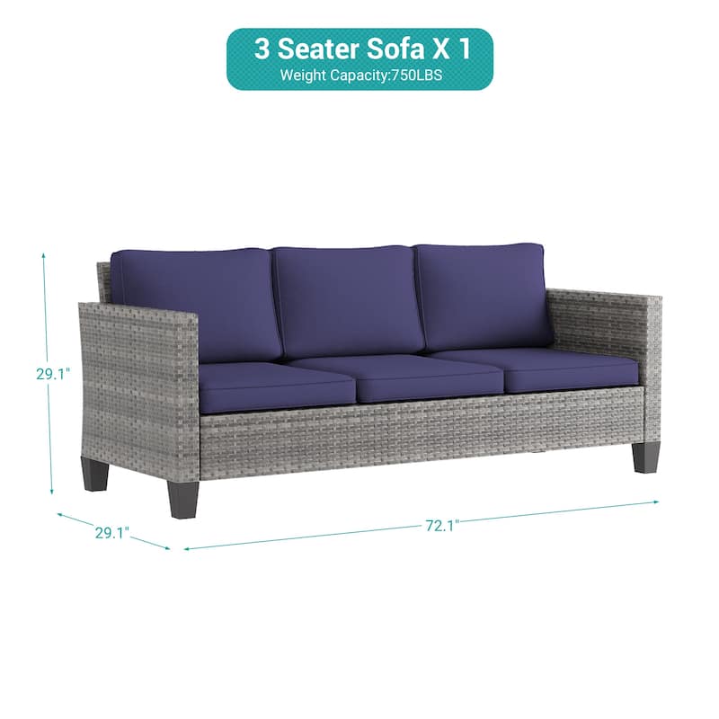 BONOSUKI Patio Outdoor Couch,3-Seater Furniture with Removable Cushion