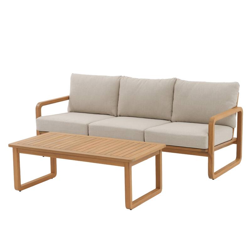 Outdoor 3-Seat Chair Set with Coffee Table in Acacia Wood