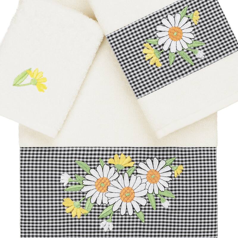 Authentic Hotel and Spa 100% Turkish Cotton Daisy 3PC Embellished Towel Set