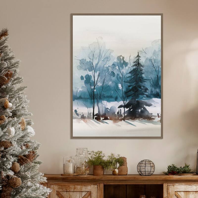 Dusty Blue Trees III by Isabelle Z Framed Canvas Wall Art Print - Sylvie Dark Gold