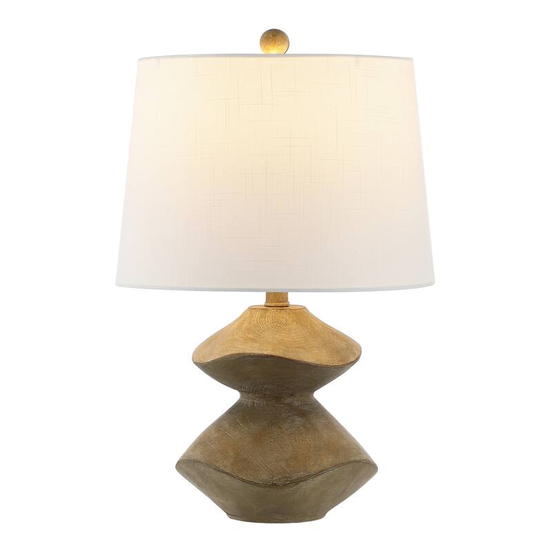 Leif 24.5" Minimalist Coastal Resin/Iron Cairn LED Table Lamp, Brown Wood Finish by JONATHAN Y - 21.5"