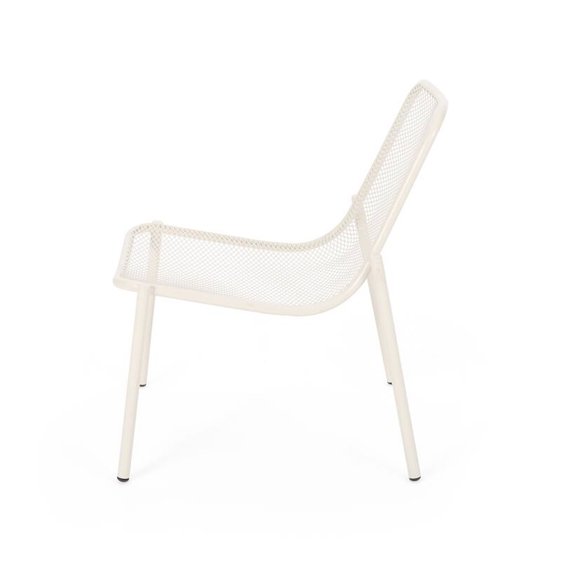 Roomfitters Kincaid Outdoor Stackable Iron Patio Chairs with Mesh Design, Modern Metal Armchair, Matte White Set of 2