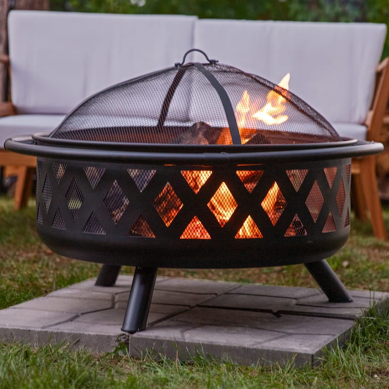 36" Fire Pit Steel with Black Finish Crossweave with Spark Screen
