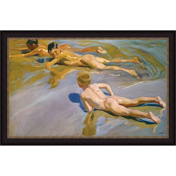 slide 2 of 3, Play in the Water by Joaquín Sorolla y Bastida Giclee Print Oil Painting Black Frame Size 21" x 15"