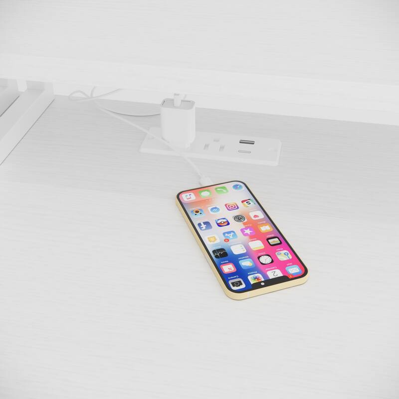 Anmytek Sturdy Office Desk with Power Outlet 2 Monitor Stands 2 Drawers Side Pocket Reversible Frame