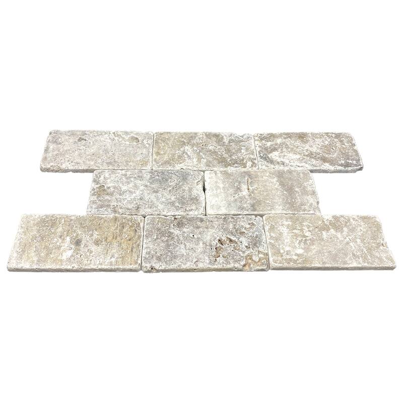 Argento Travertine 3" x 6" Rustic Tumbled Tile