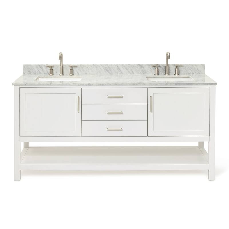 Ariel R073DCW2RVO Bayhill 73" Free Standing Double Basin Vanity Set - White / Carrara White Top - Painted