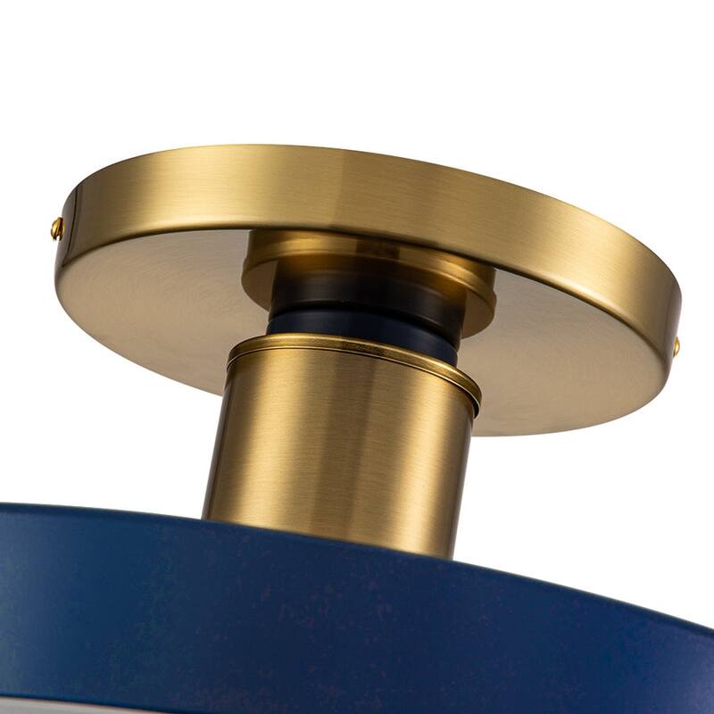 Modern Brass Blue Round LED Semi Flush Ceiling Light 15.7in