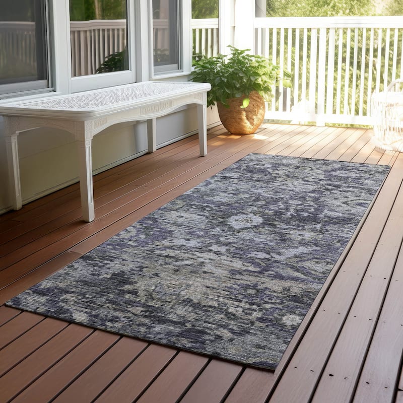 Machine Washable Indoor/ Outdoor Vintage Traditional Chantille Rug - Purple - 2'3" x 7'6"