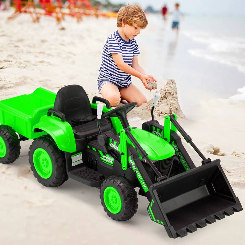 EROMMY Remote-Controlled Electric Ride-On Excavator with Horn, Lights, Music Player, and Safety Belt - 2-4 Years - B-Green