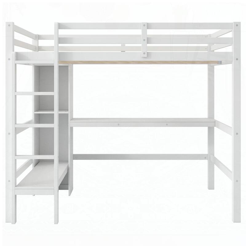 Loft Bed with Multifunction Shelves and Under-bed Desk