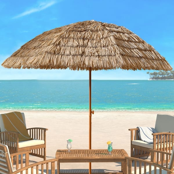 can a patio umbrella be used at the beach 8'Thatch Patio Tiki Umbrella Tropical Hawaiian Hula Beach Umbrella