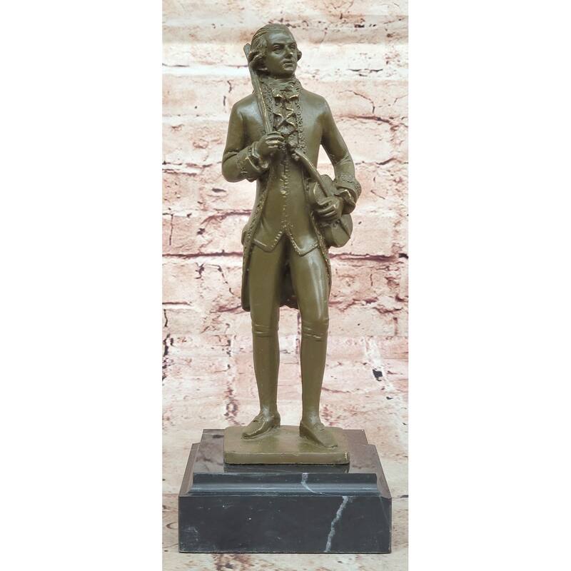Bronze Classical Violinist Figurine Sculpture On Marble Base