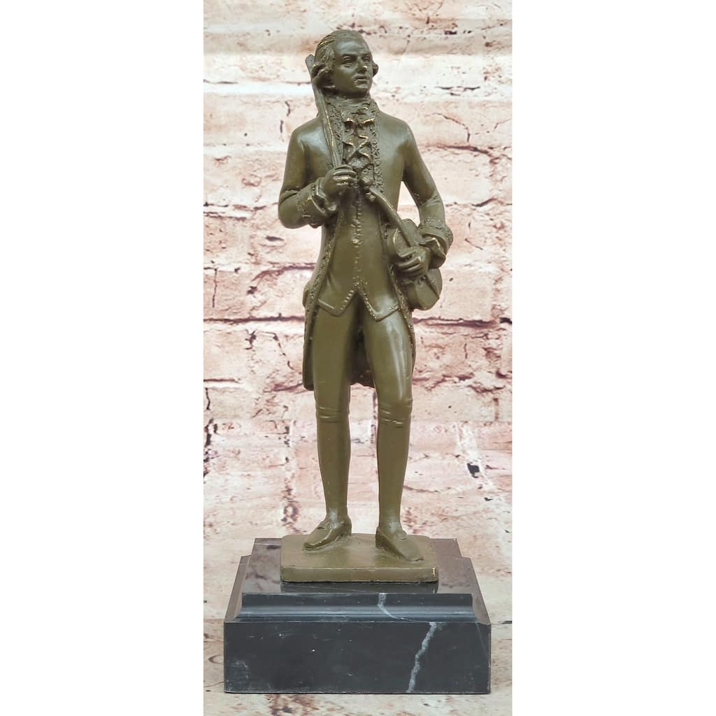 Bronze Classical Violinist Figurine Sculpture On Marble Base