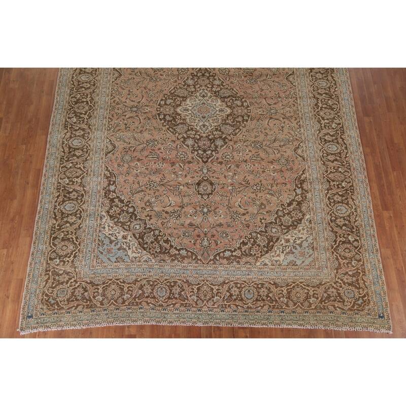 Hand Knotted Oriental 100% Wool Carpet Traditional Floral Oranges & Rust Mashad Area Rug - 13' 5'' X 9' 8''