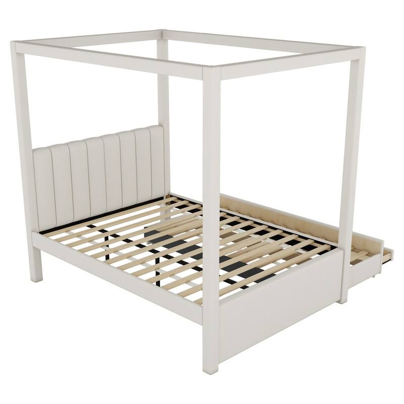 Full Size Upholstered Canopy Platform Bed with Trundle and 3 Drawers