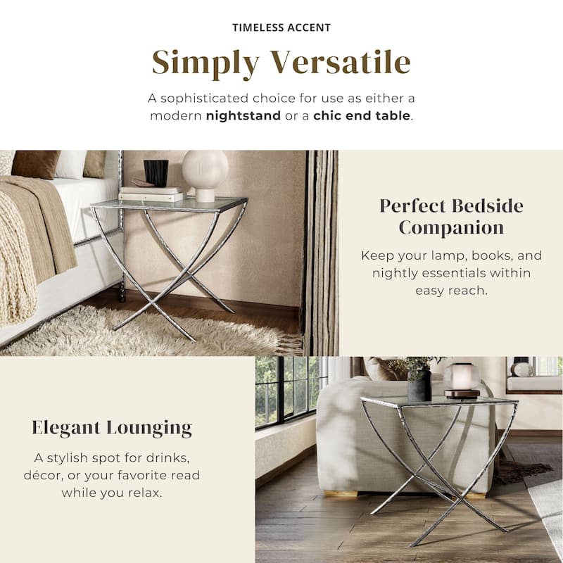 Furniture of America Zayen Modern Hammered Metal 1-Shelf Side Table