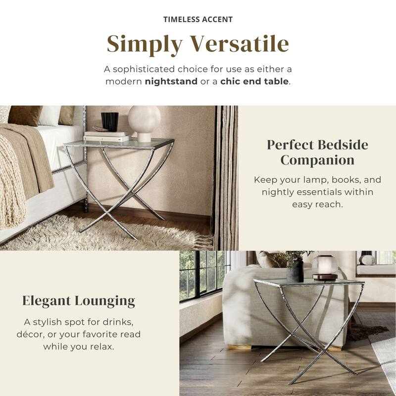 Furniture of America Zayen Modern Hammered Metal Accent Side Table