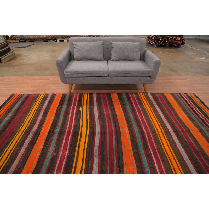Hand Woven Oriental 100% Wool Carpet Southwestern Geometric Multi-Colored Kilim Area Rug - 10' 9'' X 6' 6''