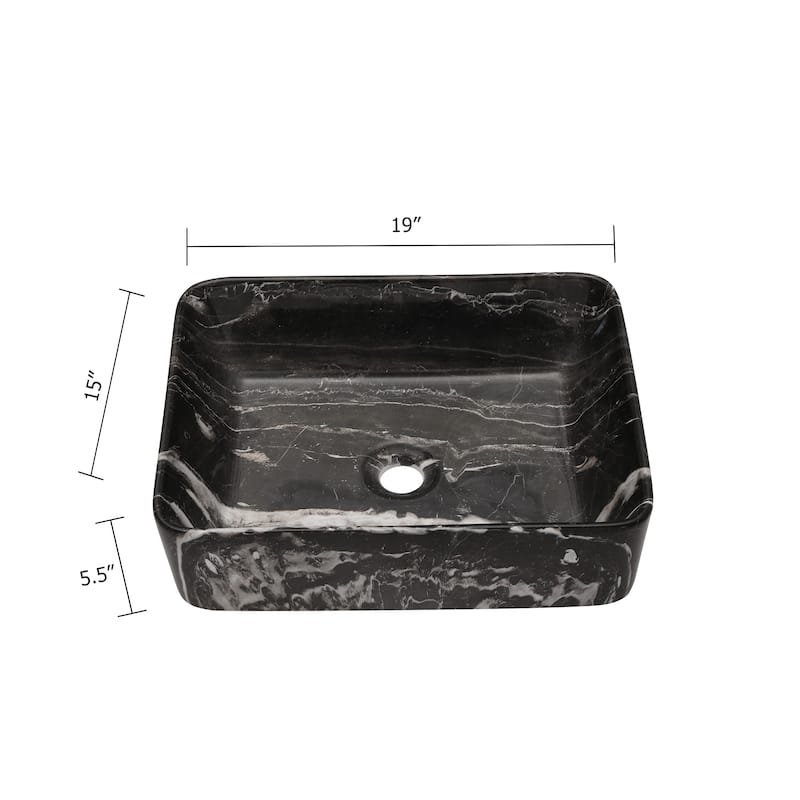 19"x15" Modern Marble Rectangle Vessel Bathroom Sink