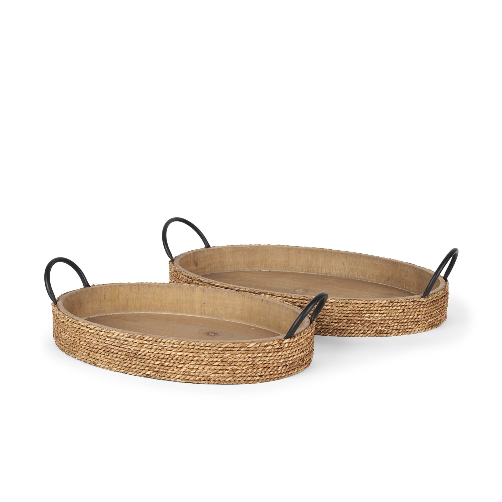 Mercana Wheaton Light Brown Wood w/ Natural Jute Serving Trays - 19.8L x 12.3W x 4.8H