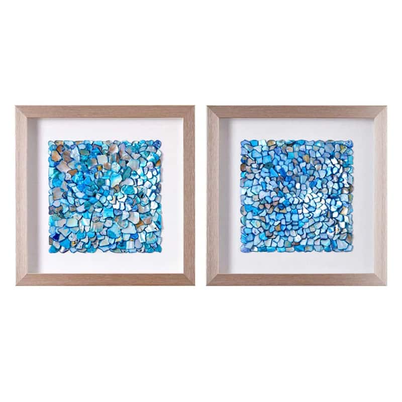 American Art Decor Framed Wall Art with Seashell decoration and Glass Cover 2-Piece Set - 11.81" x 11.81" x 1.18"