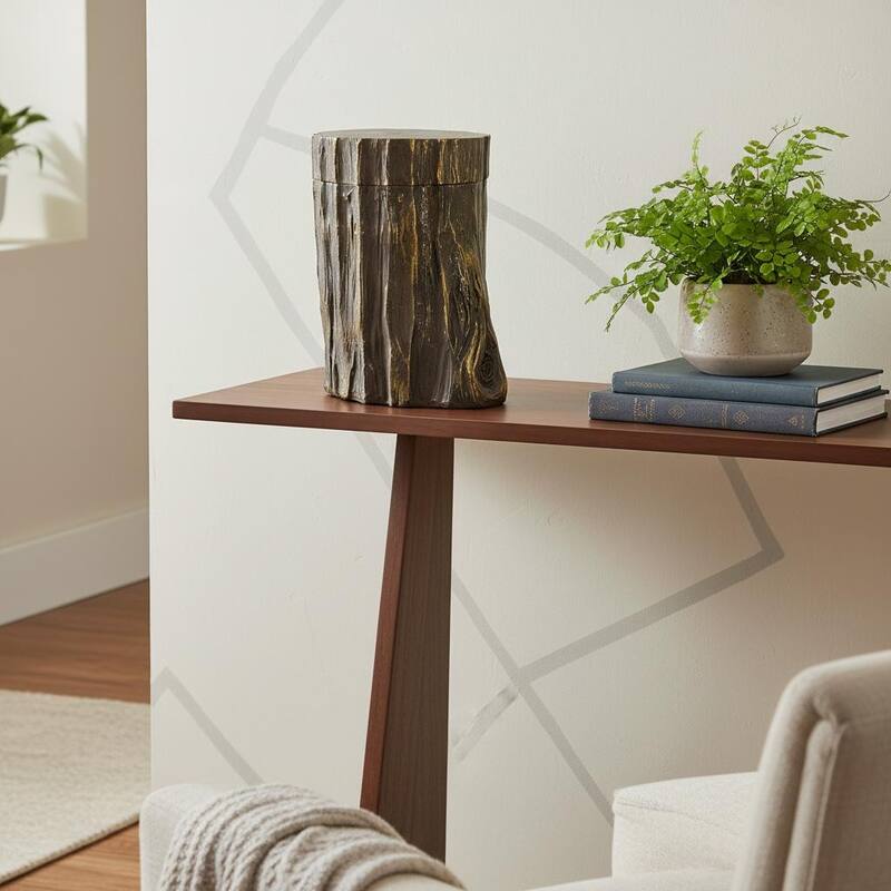 HomeRoots 7" Brown And Gold Resin Modern Abstract Tree Stump Decorative Box - 5.00 in. x 7.00 in. x 6.25 in. - Gold/Brown - 5.00 in. x 7.00 in.  x 6.25 in.