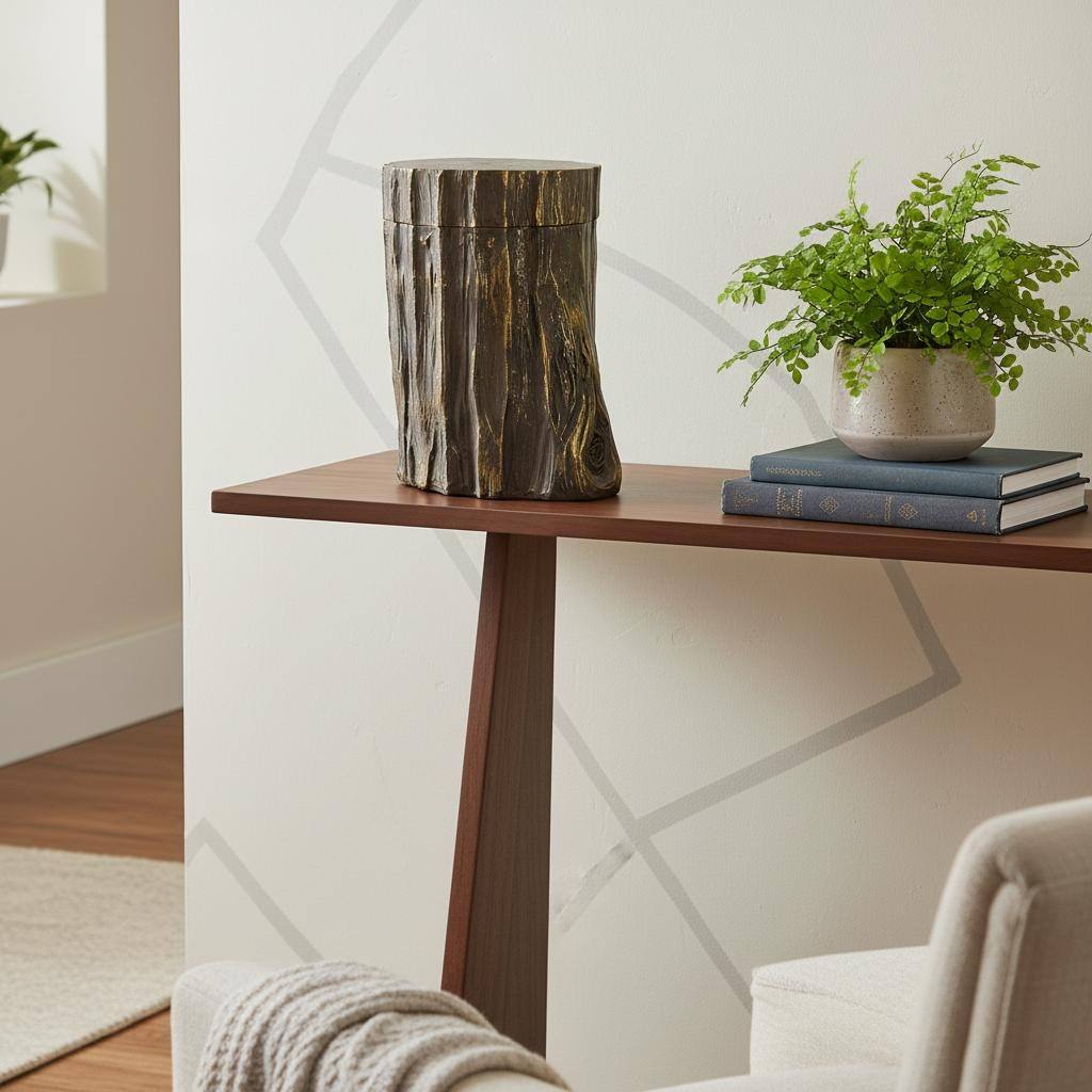 HomeRoots 7" Brown And Gold Resin Modern Abstract Tree Stump Decorative Box - 5.00 in. x 7.00 in. x 6.25 in.