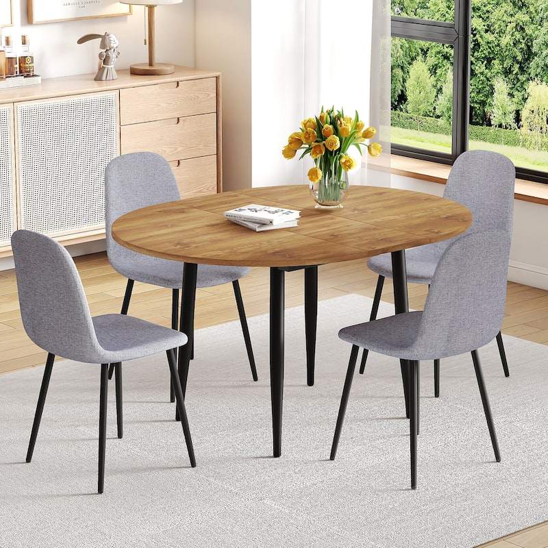 5-Piece Extendable Dining Table Set, Modern MDF Table & 4 High-Resilience Fabric Chairs, Adaptable for Gatherings