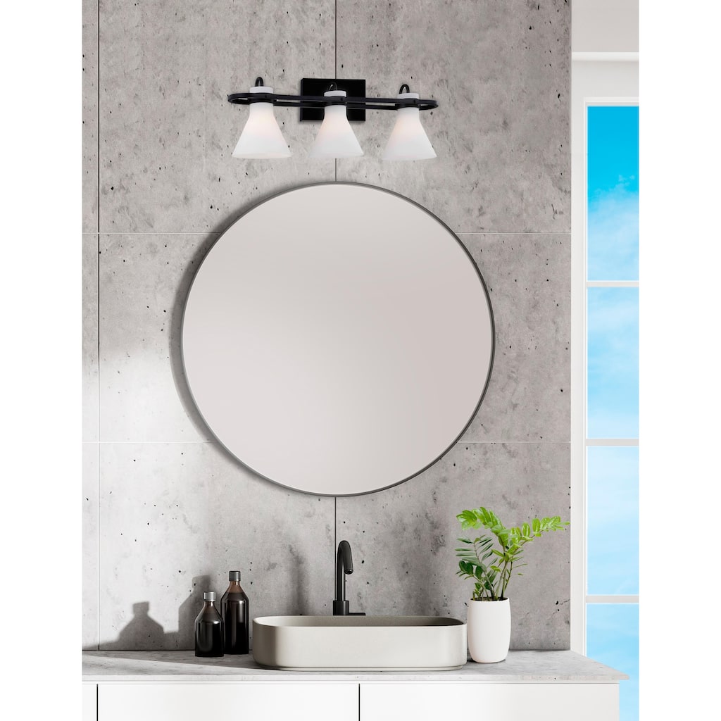 Justice Design Group Ludlow 3-Light Bath Bar - Opal Glass - Matte Black Finish