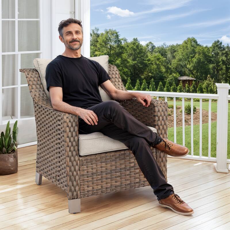 Outdoor Arm Chair with Cushion Wicker Rattan Chair