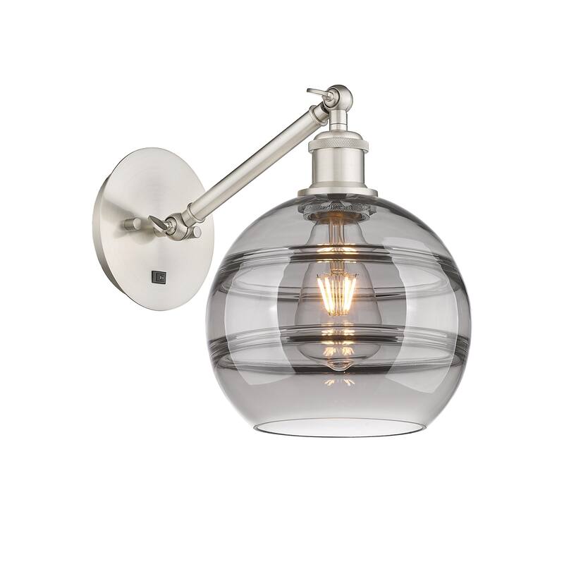 Innovations Lighting 317-1W-10-8 Rochester Sconce Rochester 10" Tall - Brushed Satin Nickel / Smoked