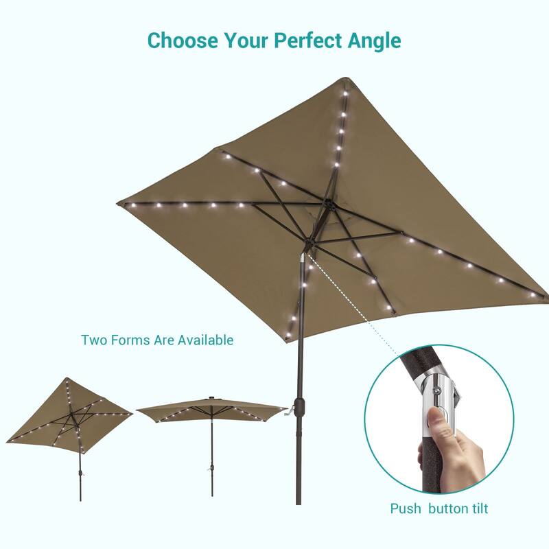 Bonosuki 10 x 6.5ft LED Patio Rectangular Umbrella Outdoor Market Umbrella Aluminium/Steel with Tilt and Crank