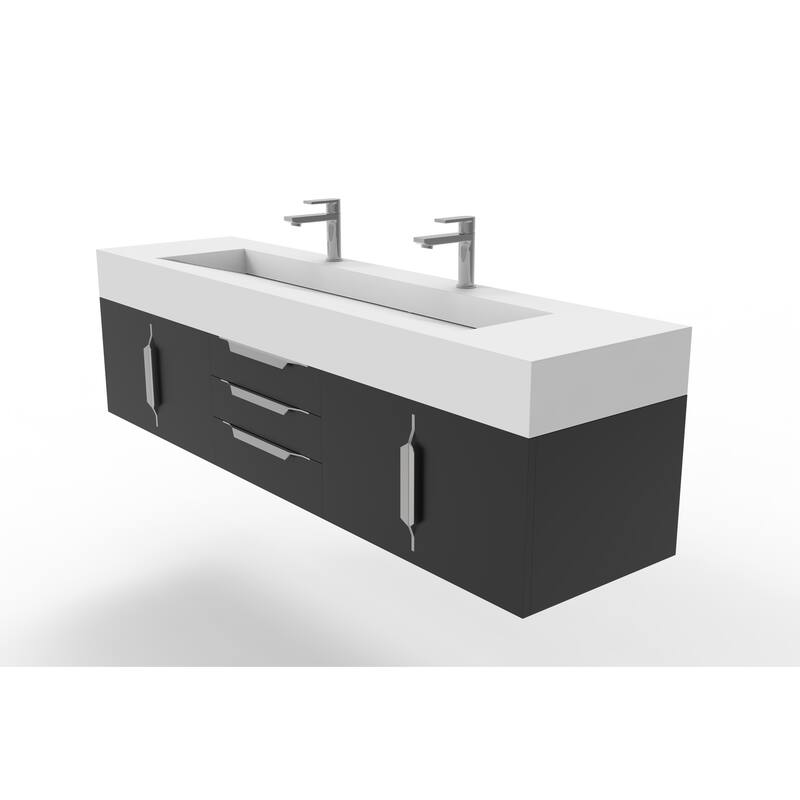 Nile 72" Wall Mounted Bathroom Vanity Set w/ White Top