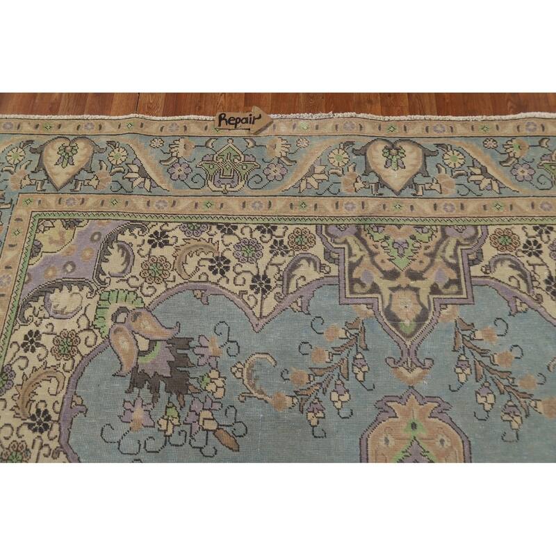 Light Blue Tabriz Persian Area Rug Handmade Bedroom Wool Carpet - 9'5"x 12'5"