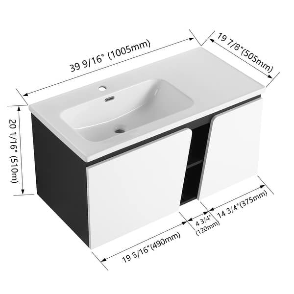 dimension image slide 3 of 6, Bathroom Vanity With Sink In 32/36/40/84/76/92 Inch, Floating Bathroom Vanity With Soft Close Door