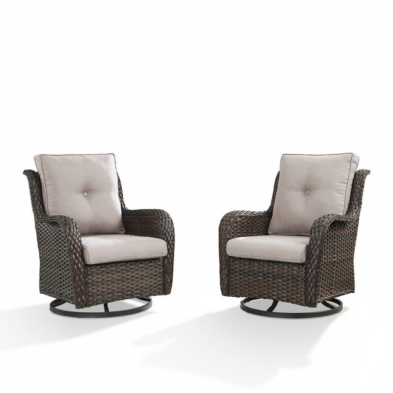 Pocassy Outdoor Wicker Glider Swivel Club Chairs (Set of 2) - Mix Grey