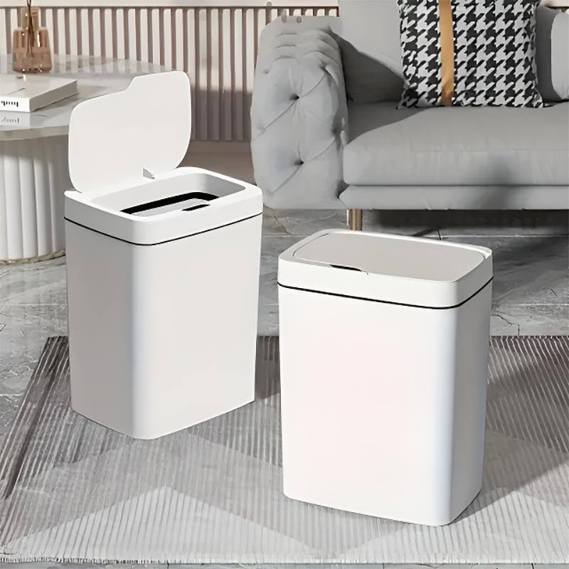 15L Touchless Motion Sensor Trash Can with Lid, Odor Control Bin for Bathroom, Kitchen, or Small Spaces - White