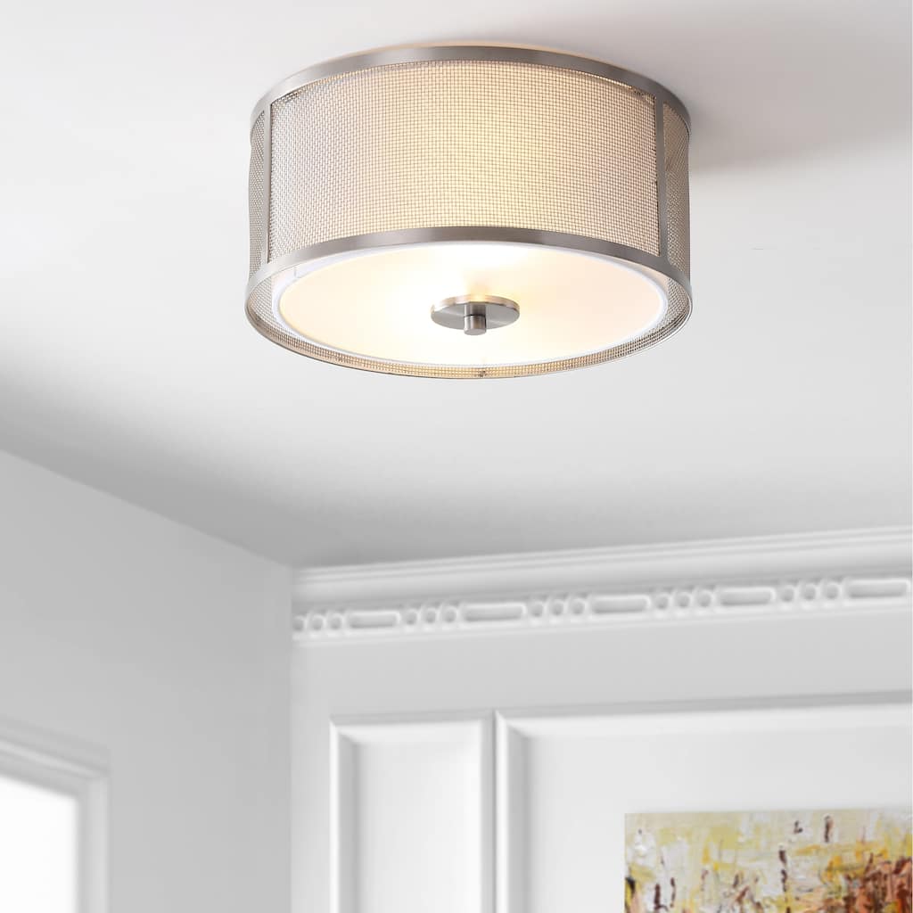 SAFAVIEH Lighting Mafalda Flush Mount - Bronze - 12" x 12" x 5.5" - Nickel/White - 12Wx12Dx6H