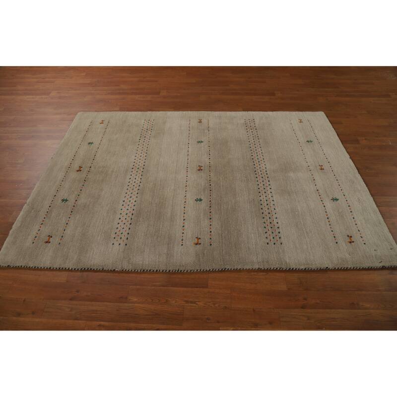 Hand Knotted Oriental 100% Wool Carpet Tribal Animal Pictorial Beige & Ivories Gabbeh Area Rug - 6' 5'' X 4' 7''